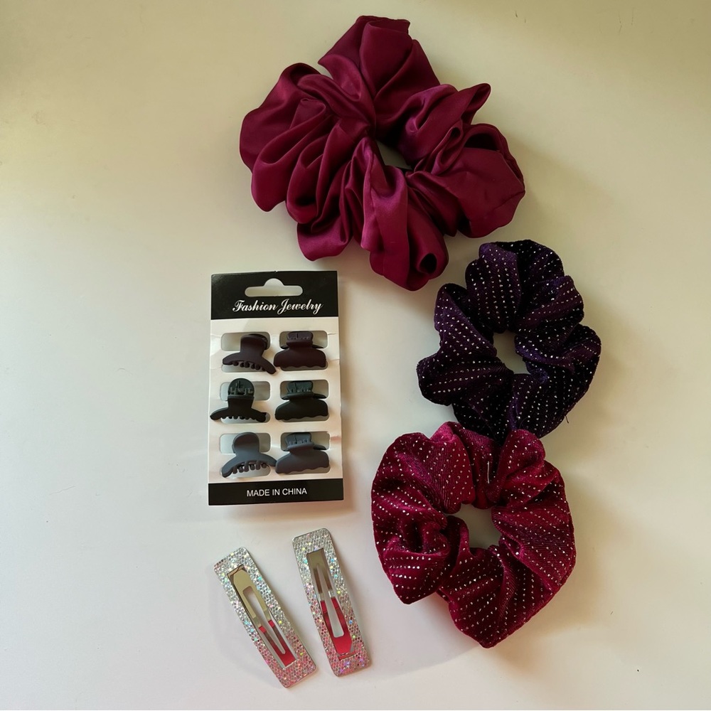 Oversized Scrunchies Burgundy Purple Sequin Clips